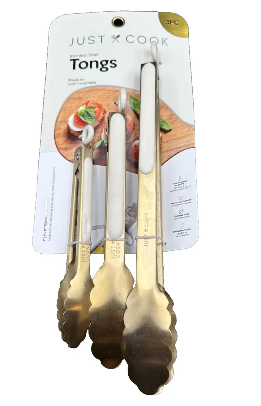 Premium Stainless Steel Kitchen Tongs Set- Just Cook 3 Pack